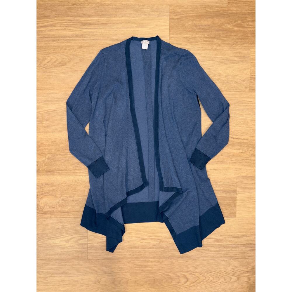 Chicos lightweight blue open drape front cardigan sweater women’s size 0 small